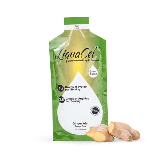 LiquaCel Ginger-Ale packet for on-the-go protein intake.