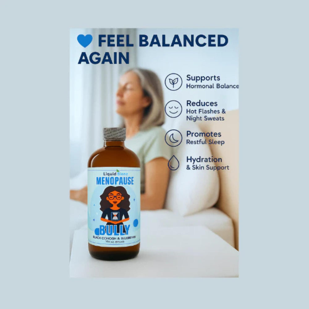 LIQUID BLENZ Menopause Bully dropper in use during daily routine