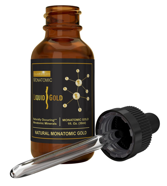 Liquid Gold ORMUS bottle front for daily use with monatomic gold drops