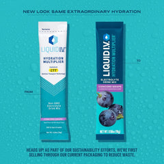 Liquid I.V. Concord Grape in a glass, refreshing electrolyte drink.