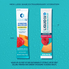 Close-up of Liquid I.V Raspberry Melon label showing sugar-free formulation