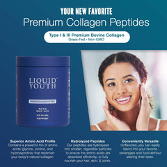 LIQUID YOUTH collagen powder poured into coffee for a smooth boost