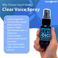 LIQUIDHEALTH Clear Voice ingredients label highlights herbal moisture blend