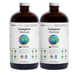 LIQUIDHEALTH Complete Multiple bottle pour hints at energy and immune support