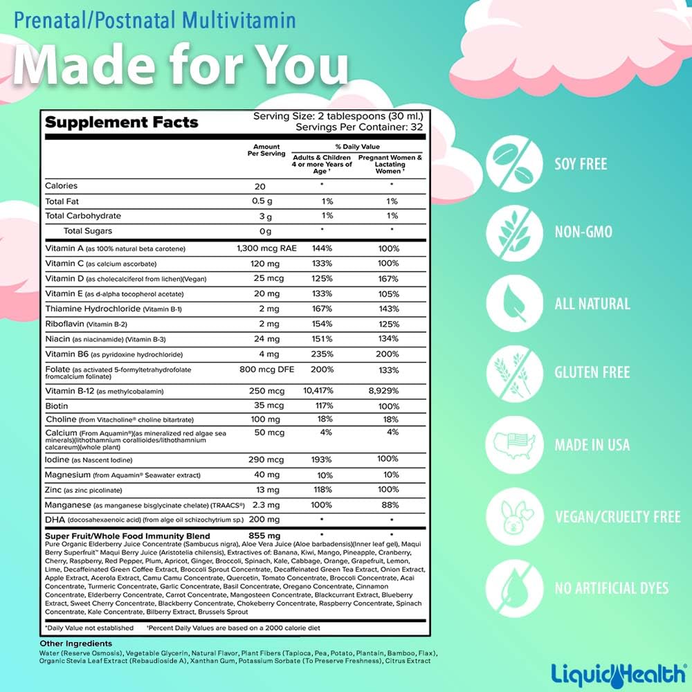 LIQUIDHEALTH prenatal vitamins stored refrigerated to maintain freshness after opening