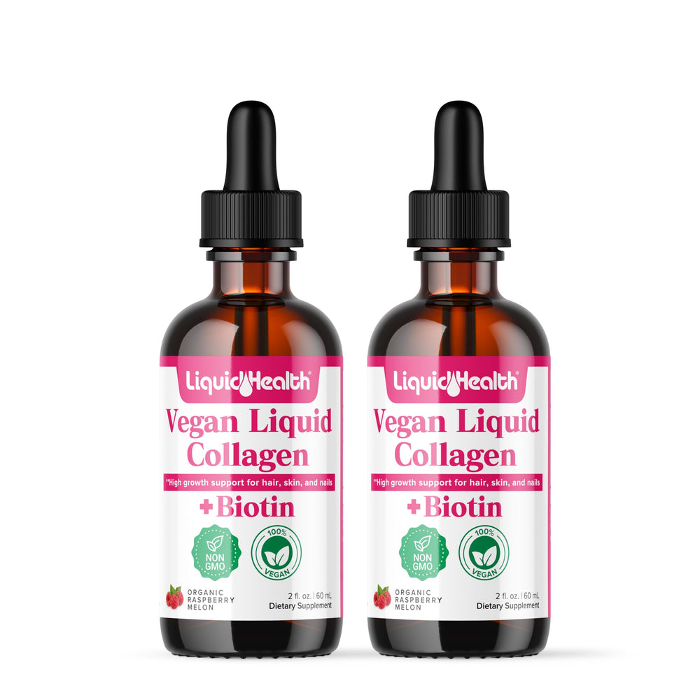 LIQUIDHEALTH vegan collagen drops bottle front showing plant-based formula for hair and skin support