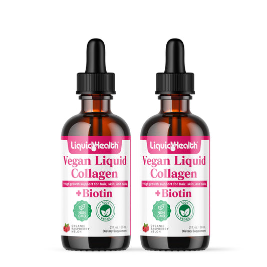 LIQUIDHEALTH vegan collagen drops bottle front showing plant-based formula for hair and skin support