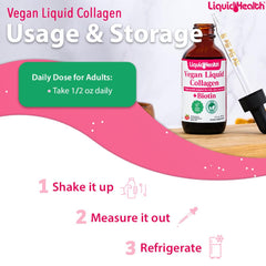 LIQUIDHEALTH vegan collagen drops with dropper and scoop included for precise dosing.