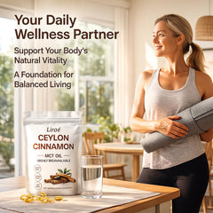 LIRAE Ceylon Cinnamon softgels non-GMO badge on packaging