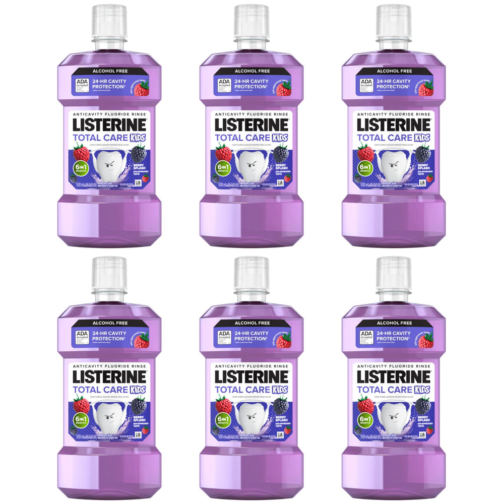 Listerine Total Care Kids Berry Splash bottle shown for cavity protection