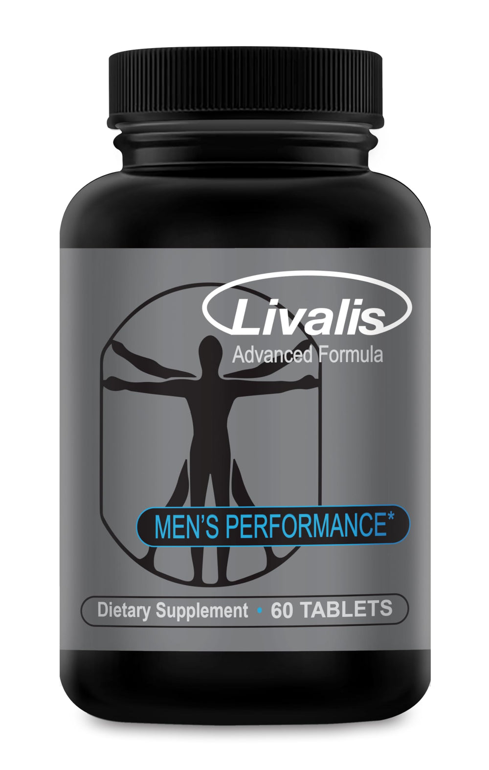 Livalis Male Support bottle front highlights enhanced performance and stamina potential.