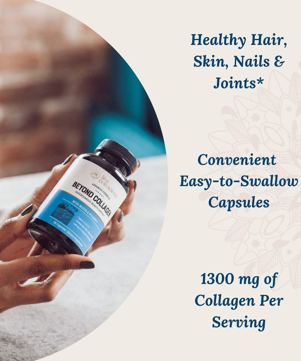 Live Conscious Beyond Collagen packaging emphasizing grass-fed bovine sources