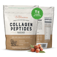 Live Conscious Collagen Peptides Powder hazelnut flavor tub supports skin, hair, and nails.
