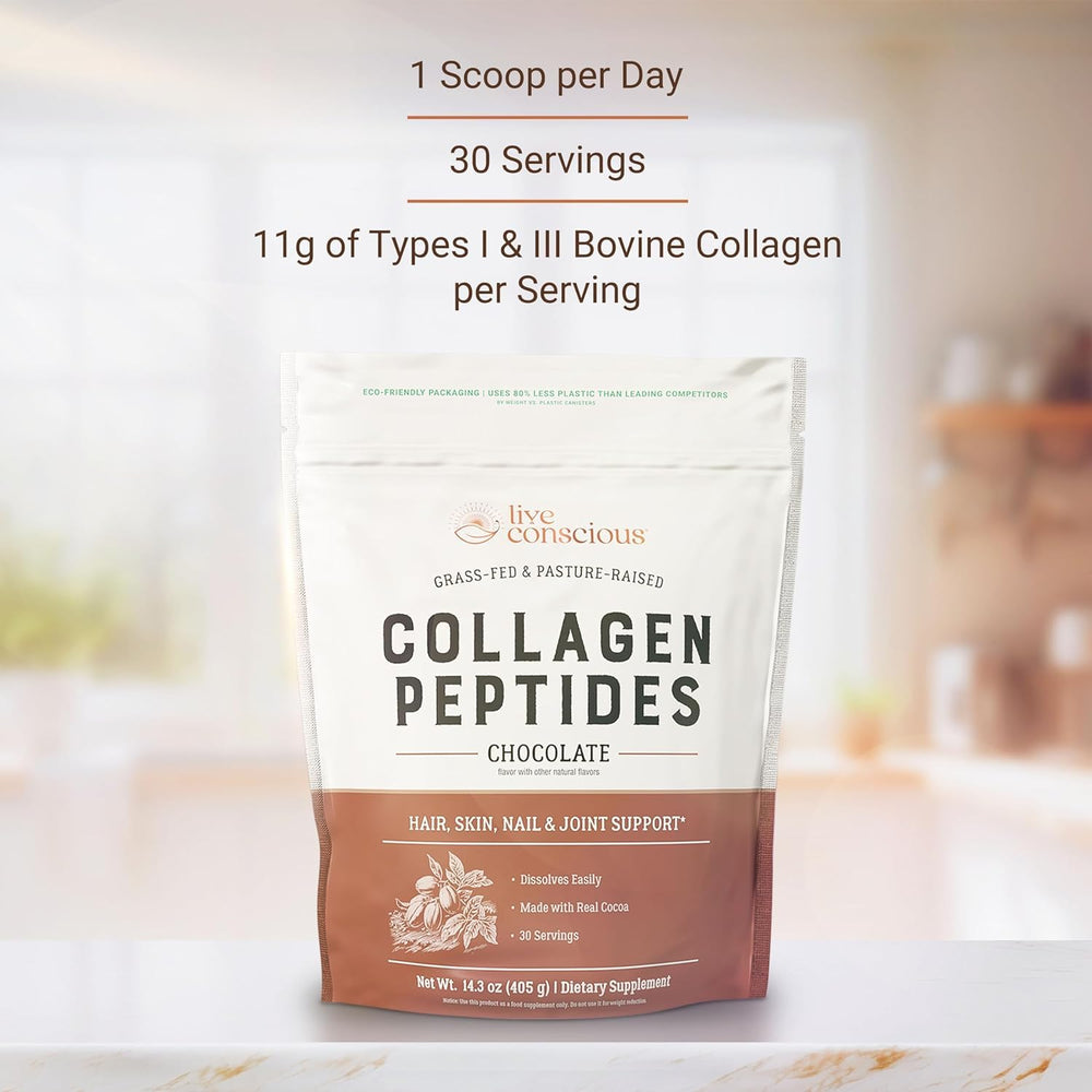 Live Conscious Collagen Peptides Chocolate dissolving in liquid for quick mixability