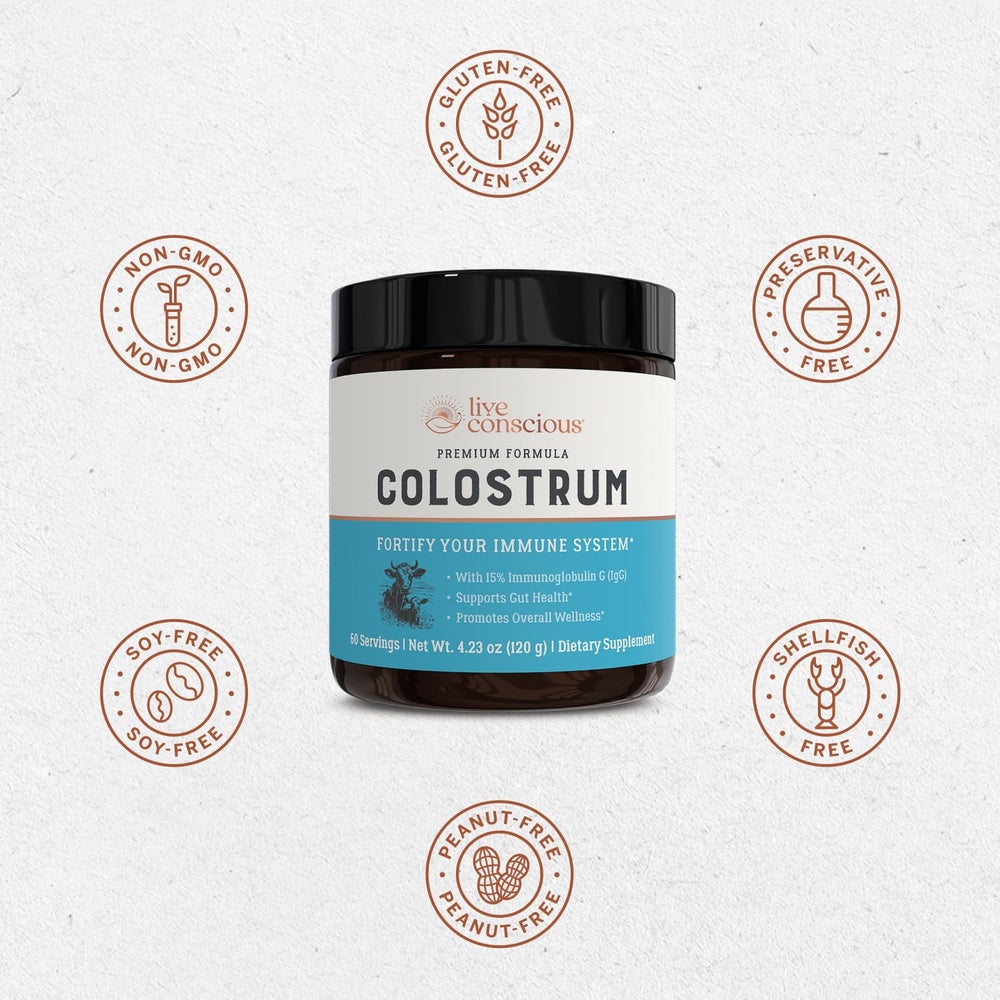 Graphic depicting gut health and immune support with Live Conscious Colostrum.