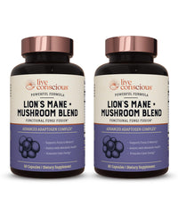 Live Conscious Lions Mane capsules bottle supports daily cognitive awareness.