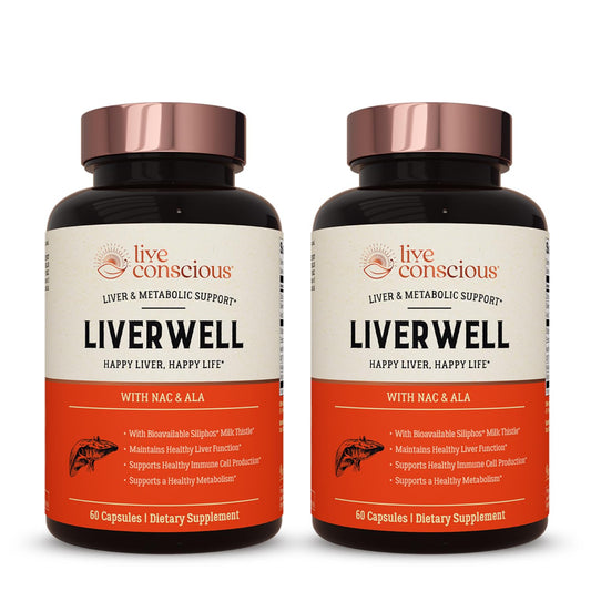 Live Conscious LiverWell bottle front with capsules for liver wellness