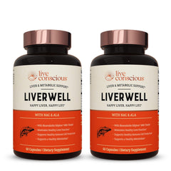 Live Conscious LiverWell bottle front with capsules for liver wellness