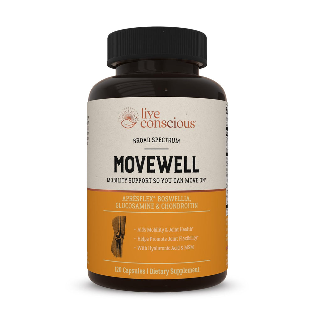 Live Conscious MoveWell bottle front view showing packaging for joint support.