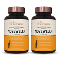 Live Conscious MoveWell Plus Antarctic krill oil bottle supports joint comfort and recovery