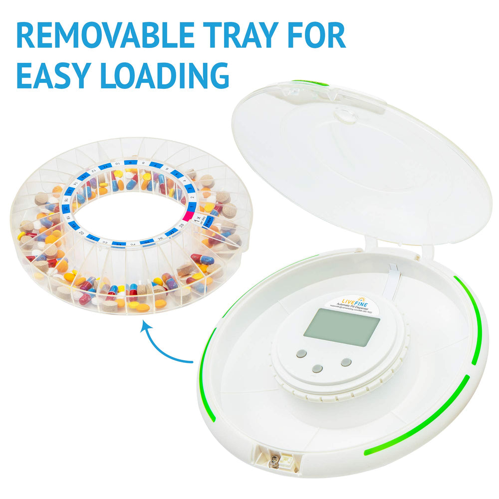 Live Fine alarm system with sound and light cues for timely doses.