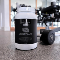 LIVE LGNDRY LABS creamy texture chocolate whey without artificial fillers.