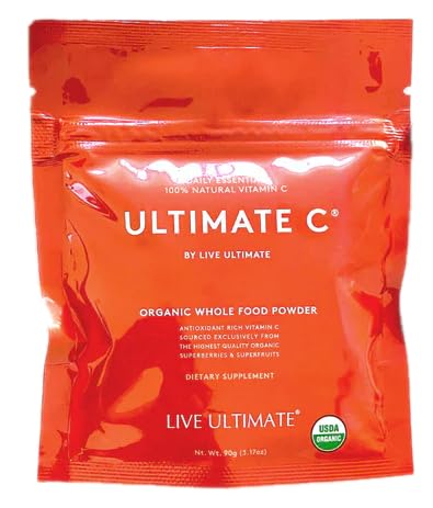 Live Ultimate Ultimate C pouch label showcasing organic whole‑food vitamin C blend for daily use