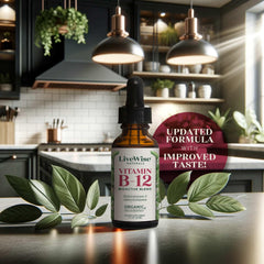 Live Wise Naturals B12 liquid under tongue for fast energy support.