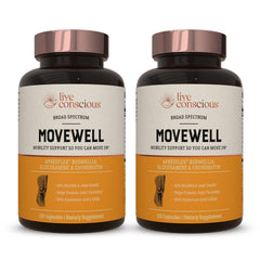MoveWell by Live Conscious bottle front highlighting joint support ingredients for daily mobility.