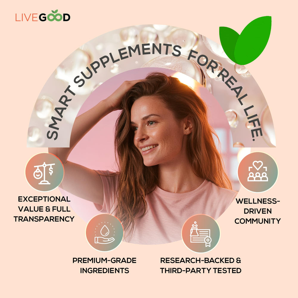 LIVEGOOD Collagen powder made in USA box beside bottle.