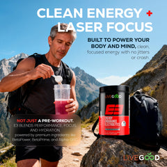 LIVEGOOD E3 athlete in gym focusing on endurance and mental clarity