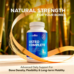 Close up of LiveGood Osteo Complete capsules highlighting easy to swallow vegetable form