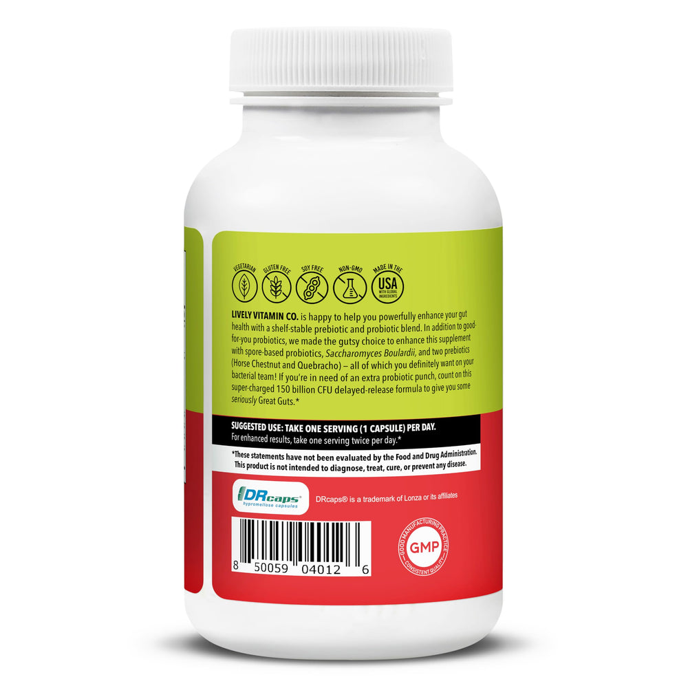 LIVELY VITAMIN CO Great Guts Probiotic supports digestive comfort.