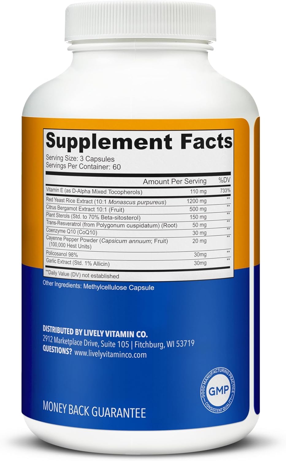 LIVELY VITAMIN CO Less Cholest red yeast rice ingredient highlights natural support.