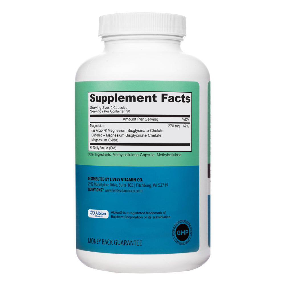 Lively Vitamin Co Magnesium Ease label detail highlighting TRAACS chelate form
