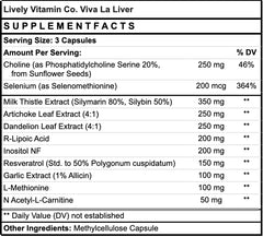 Viva La Liver ingredient blend featuring milk thistle, resveratrol, NAC for liver care.