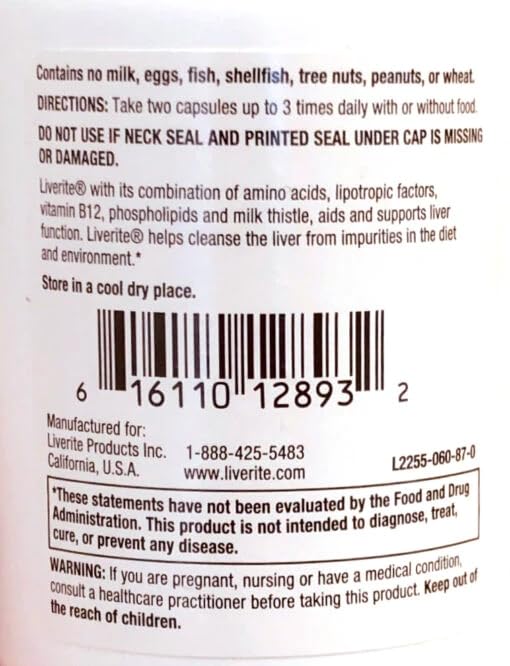 LIVERITE Liver Aid packaging label with clear dosage and usage guidance.