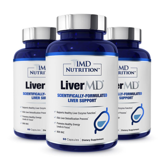 LiverMD bottle front showcases packaging for everyday liver support.