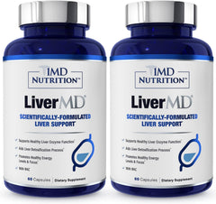 1MD LiverMD bottle top view showing compact packaging for daily liver support