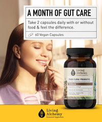 Two capsules daily usage depiction promotes convenient digestive routine.