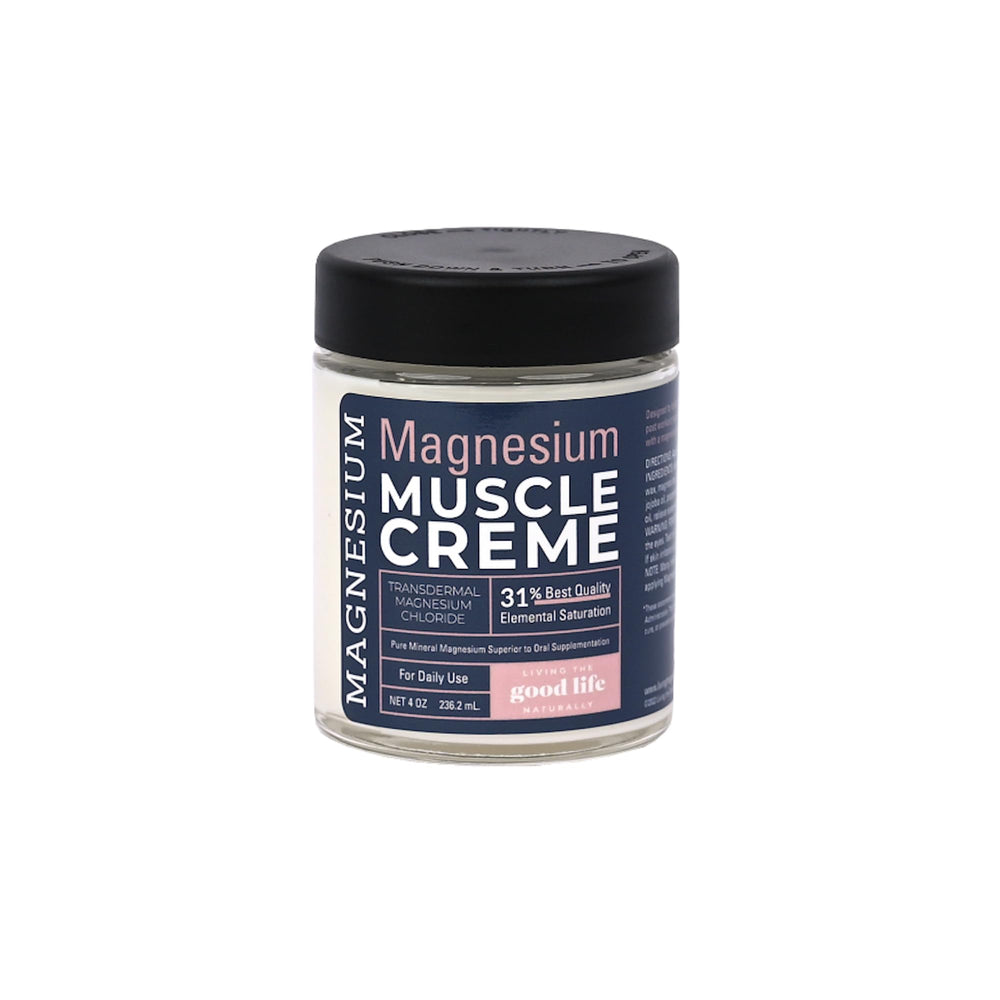 Living the Good Life Naturally magnesium muscle cream bottle pour for easy application and cooling sensation