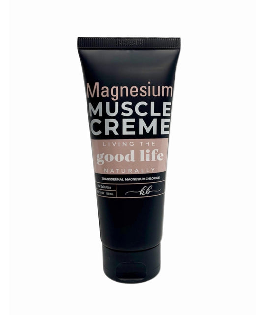 Living the Good Life Naturally magnesium muscle cream bottle pour for targeted relief.