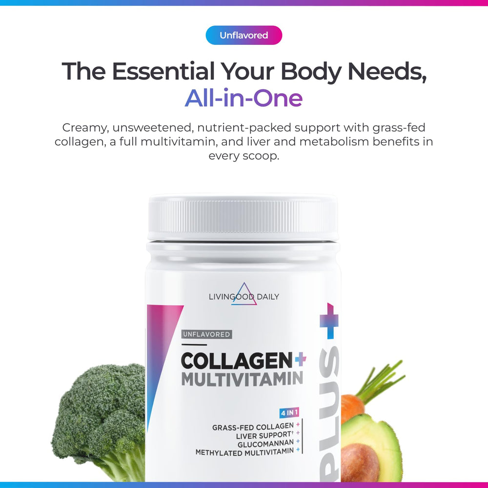 Scoop with Livingood Daily Collagen + Multi powder for easy mix into daily nutrition.