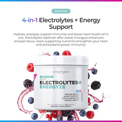 Livingood Daily Electrolytes Powder Berry Frost bottle pour ideal for on-the-go hydration