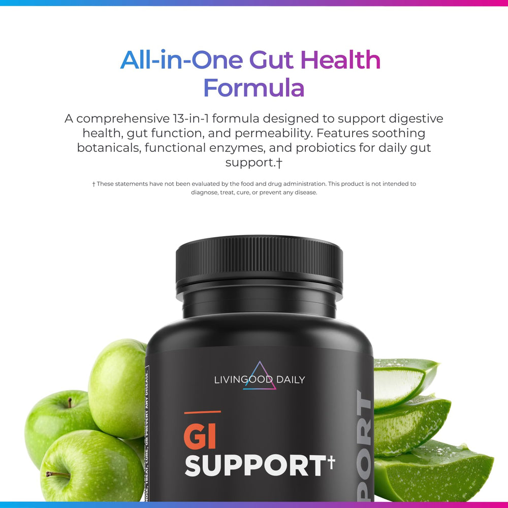 Close-up of Livingood Daily Gut Cleanse capsules highlighting vegetarian formula.