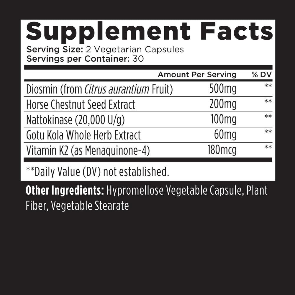 Livingood Daily packaging highlights a vegan, non-GMO formula for vein health.