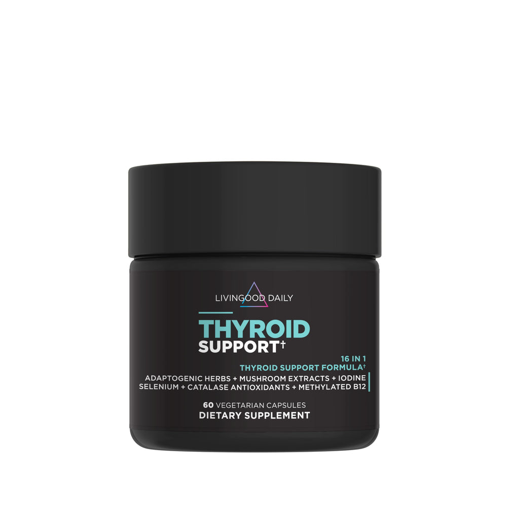 Livingood Daily Thyroid Support bottle with 60 capsules for daily thyroid nutrition.