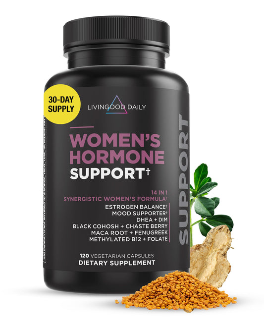 Livingood Daily Women's Hormone Support bottle and capsules for daily wellness