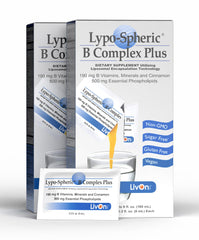 LivOn Laboratories Lypo-Spheric B Complex Plus packet close-up for on-the-go use.