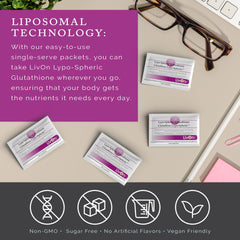 LivOn Glutathione box seal highlights vegan and non-GMO certification.